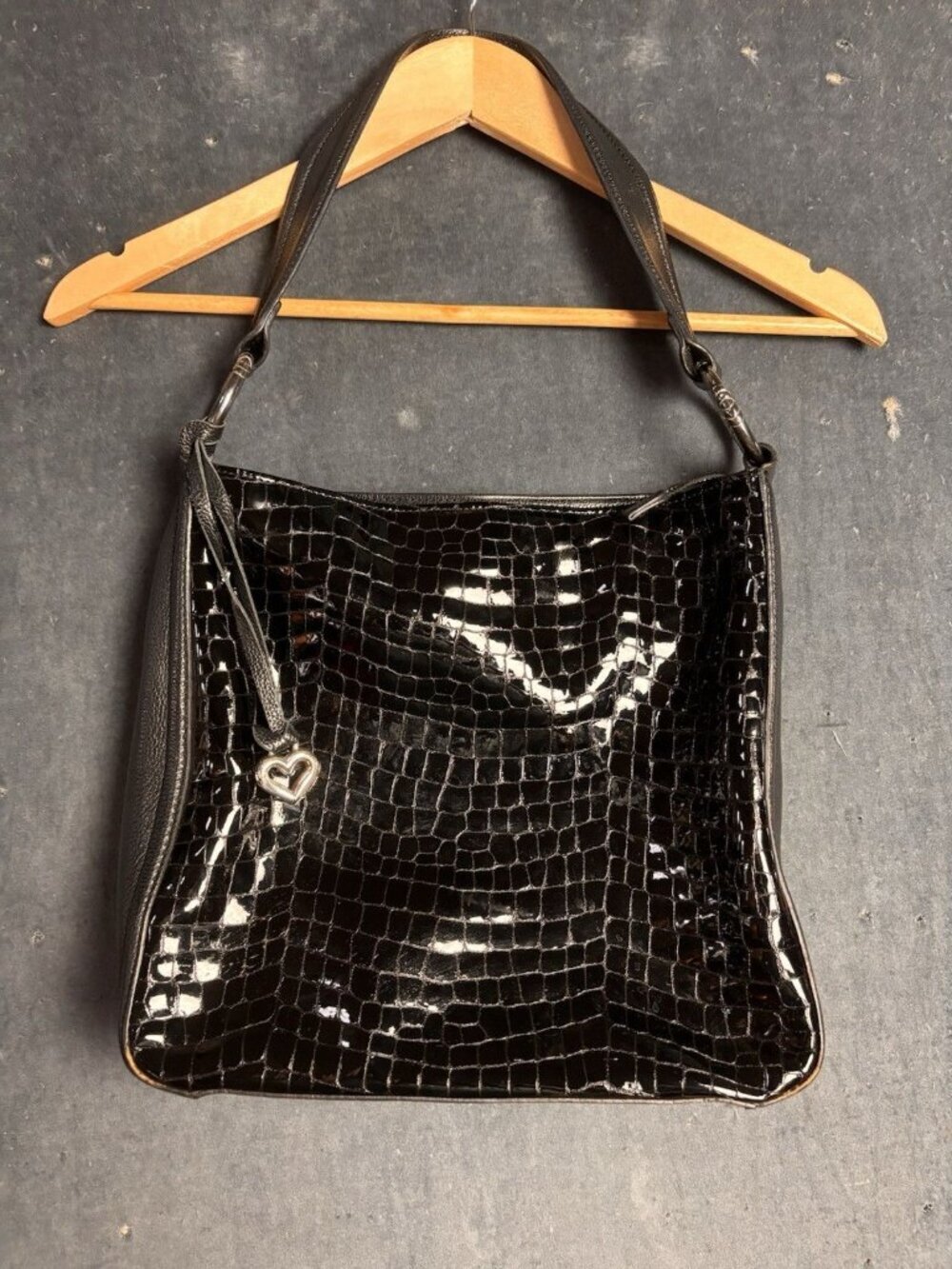 Vintage Brighton Leather Alligator Embossed Black Crossbody Handbag Purse